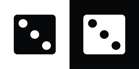 Dice three icon silhouette collection in black and white flat solid versions for graphic designs
