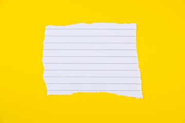 Torn lined paper sheet on vibrant yellow background for notes, school assignments, or creative writing projects