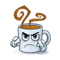Funny 3D cartoon illustrations of angry coffee mugs with expressive faces and steam. Perfect for caffeine humor, tired morning designs, grumpy quotes, and coffee-themed merchandise.