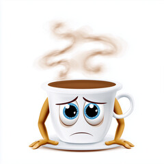 Funny 3D cartoon illustrations of angry coffee mugs with expressive faces and steam. Perfect for caffeine humor, tired morning designs, grumpy quotes, and coffee-themed merchandise.