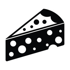 Black and White Cheese Wedge Icon with Holes Simple Vector Illustration