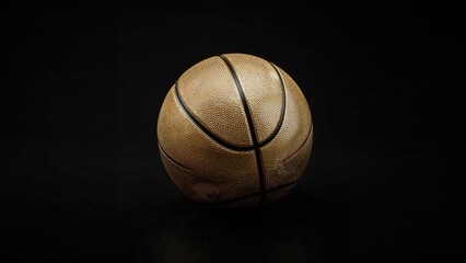 Sporting a basketball in flat and gold shades. Action on an uncomplicated background. Black canvas with assorted details.
