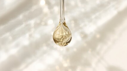 Close-up of a serum drop on a smooth background. Skin treatment