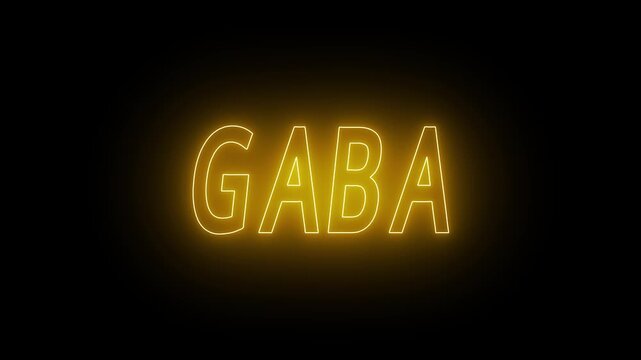 Flickering neon yellow glowing Gaba sign animated black background. neon gaba text animation