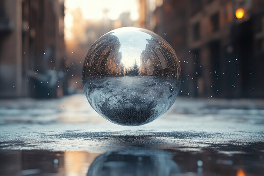 Snow globe in city street. - Powered by Adobe
