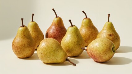 Assortment of ready-to-eat pears on a plain white setting