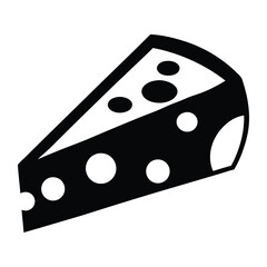 Black Silhouette of Swiss Cheese Wedge with Holes, Isolated Graphic Element