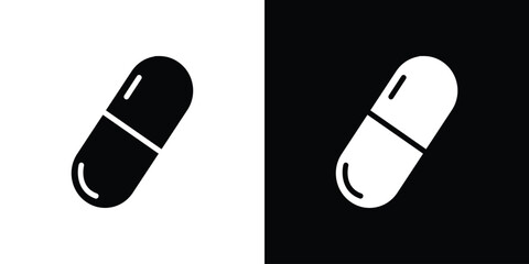 Capsules icon silhouette collection in black and white flat solid versions for graphic designs
