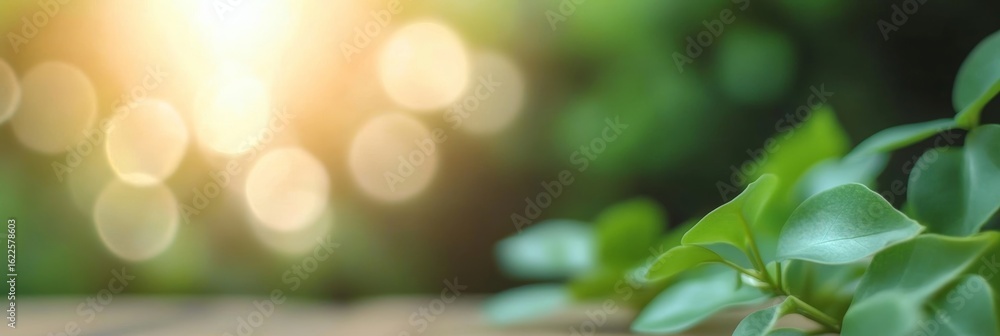 Poster lush greenery with soft bokeh effect an abstract background of vibrant leaves and natural light