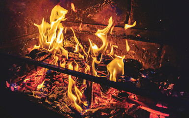 Light the grill make a fire for a chicken barbecue.