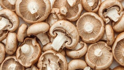 Sliced white mushrooms set against a plain white backdrop