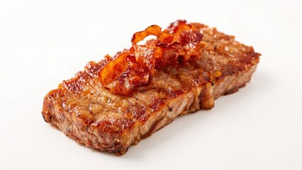 Isolated smoked pork meat on a plain white surface