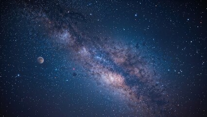 Fototapeta premium Galactic panorama of stars, planets, and luminous flares colored blue and lavender