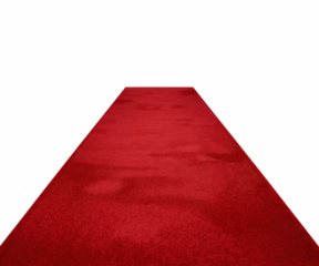 Striking low-angle shot capturing a vibrant red carpet unfurling against a stark space symbolizing pathways and grand entrances