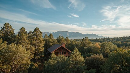 Compact residence surrounded by trees and natural landscape