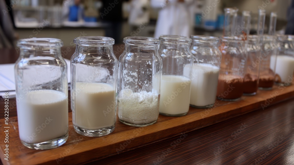 Poster different types of milk sampled in a laboratory testing environment