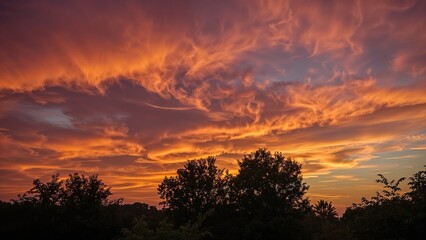Obraz premium Dramatic cloud patterns lighting up the evening sky