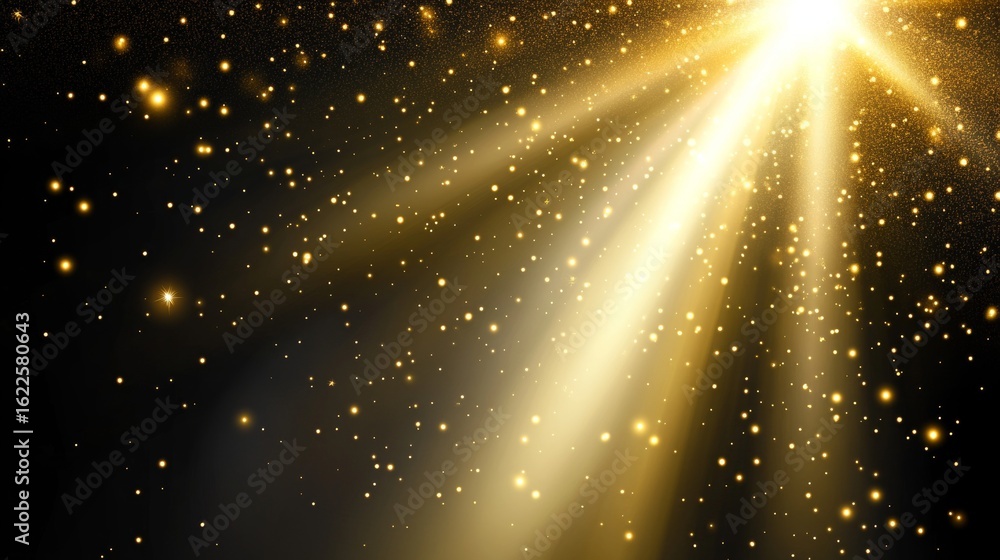 Poster golden light rays illuminate a dark space, creating a celestial atmosphere of ethereal light