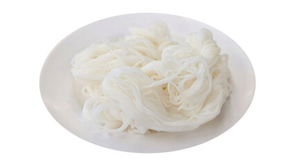 Soft Thai rice vermicelli noodles carefully arranged on a clean white plate, typically paired with curry or spicy dishes