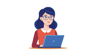 Young woman wearing glasses working on a laptop computer