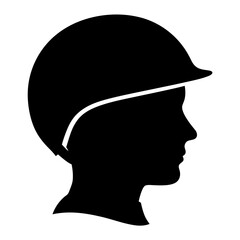 Black silhouette of a profile with a military helmet on white background