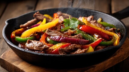 Juicy Sizzling Fajitas with Colorful Peppers and Tender Meat