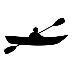 Silhouette of a person kayaking with an oar in black and white