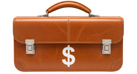 Isolated Brown Leather Briefcase with Dollar Sign