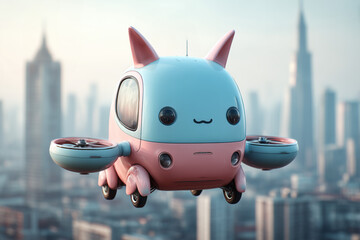 A cute flying car with cat ears and propellers.