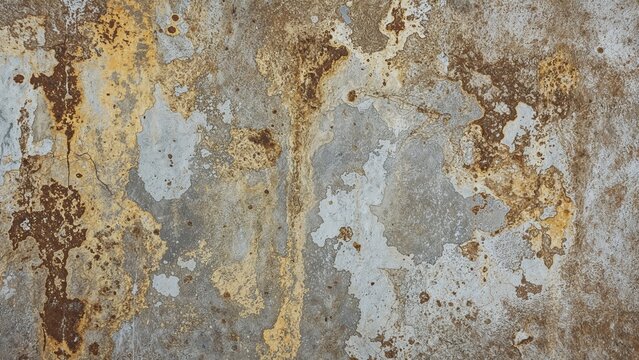 The aged galvanized metal sheet features yellow corrosion on its coarse texture.