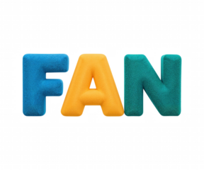 Vibrant and Playful FAN Typography Displayed in Bold Fluffy Multi-Colored Letters on Pure Backdrop