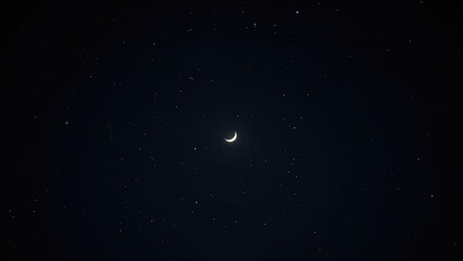 The dark night sky with a crescent moon and shining stars