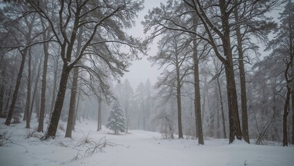 The terrain filled with trees is covered by a shining blanket of snow.