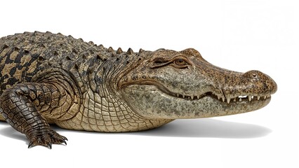 Obraz premium On a white background, the crocodile displays robust front legs connected to its head and body.