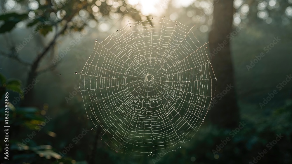 Poster isolated trap spider creating a forest light background