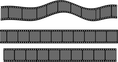 Fototapeta premium Film strip, long grunge filmstrip, old vintage movie reel frames, vector cinema video or photo tape. Grunge long film strip or movie camera negative roll with transparent background