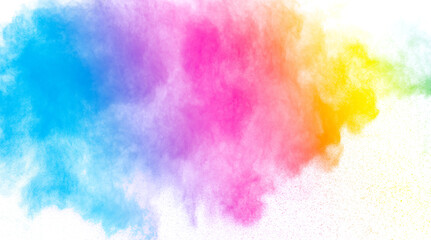 A vibrant colorful.png burst of rainbow powder forming an abstract cloud of pigment particles. Transparent Background Png image Isolated on white background.