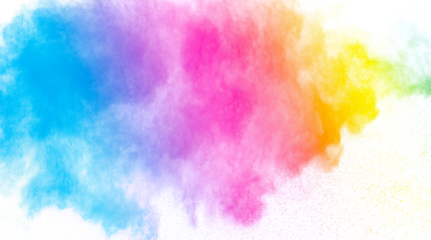 A vibrant colorful.png burst of rainbow powder forming an abstract cloud of pigment particles. Transparent Background Png image Isolated on white background.