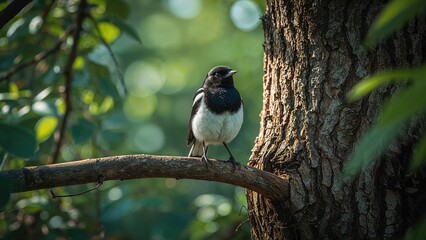 Fototapeta premium Natural surroundings of the Oriental Magpie Robin