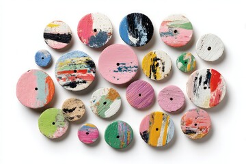 Colorful Circular Painted Buttons Collection On White Background