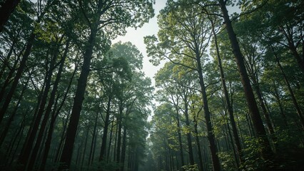 Stunning visuals of high forest trees crafted through generative AI