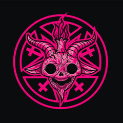 goat skull of Baphomet, grunge vintage design t shirts 
