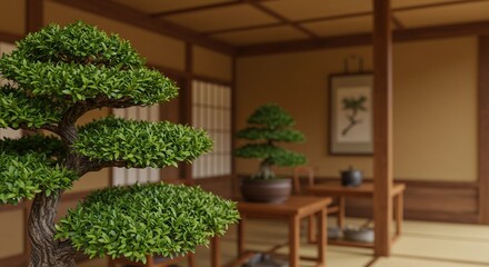 Serene Bonsai Sanctuary: A Study in Focus within a Traditional Japanese Room