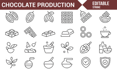 Illustrations of Chocolate Ingredients and Cocoa Beans for Production Designs