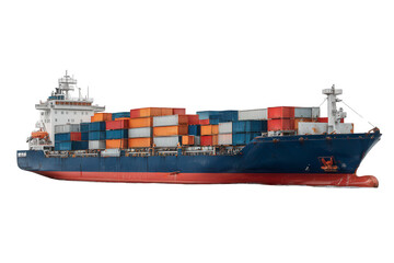 Fototapeta premium Cargo ship side view, loaded with containers