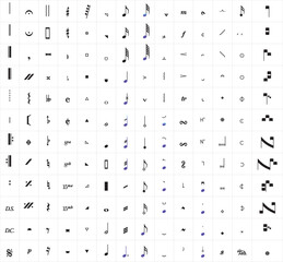 Modern Musical Notation Symbol Icon. Vector Set Featuring Clefs, Notes, Rests, Time Signatures, Accidentals, Ornaments, Piano. Instrument Markings for Music Education, Sheet Composer Performance