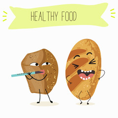 Baked food funny characters, hand drawn vector illustration.