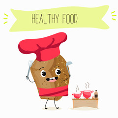 Baked food funny characters, hand drawn vector illustration.
