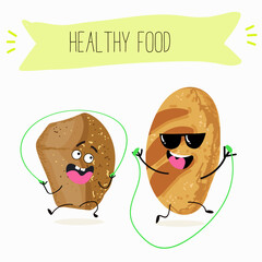 Baked food funny characters, hand drawn vector illustration.