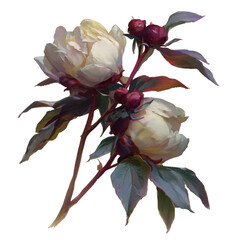 Obraz premium Delicate cream peonies with burgundy berries